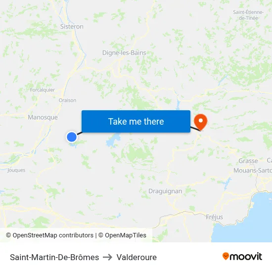 Saint-Martin-De-Brômes to Valderoure map