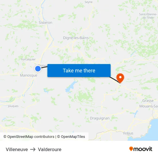 Villeneuve to Valderoure map
