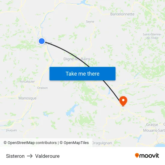 Sisteron to Valderoure map