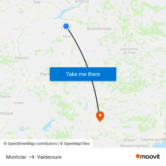 Montclar to Valderoure map