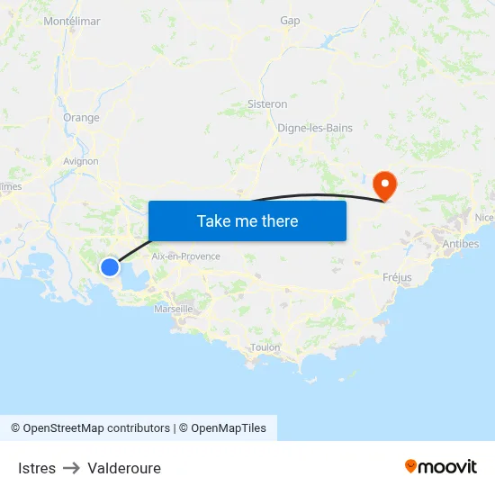 Istres to Valderoure map