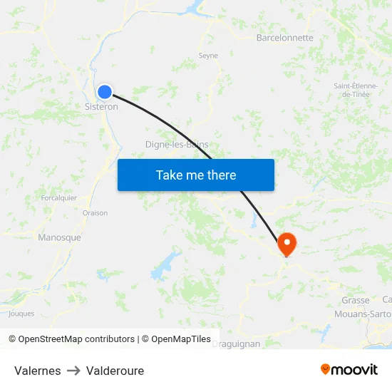 Valernes to Valderoure map