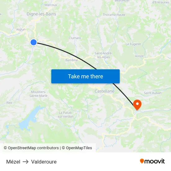 Mézel to Valderoure map