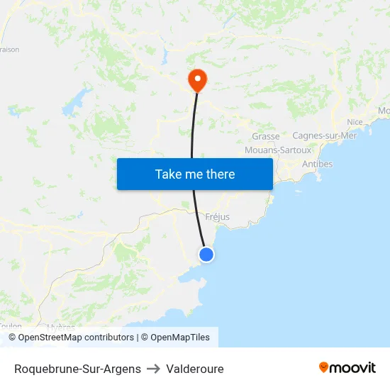 Roquebrune-Sur-Argens to Valderoure map