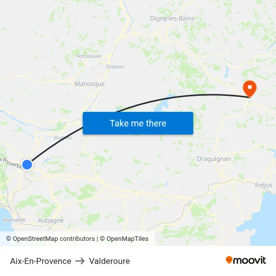 Aix-En-Provence to Valderoure map