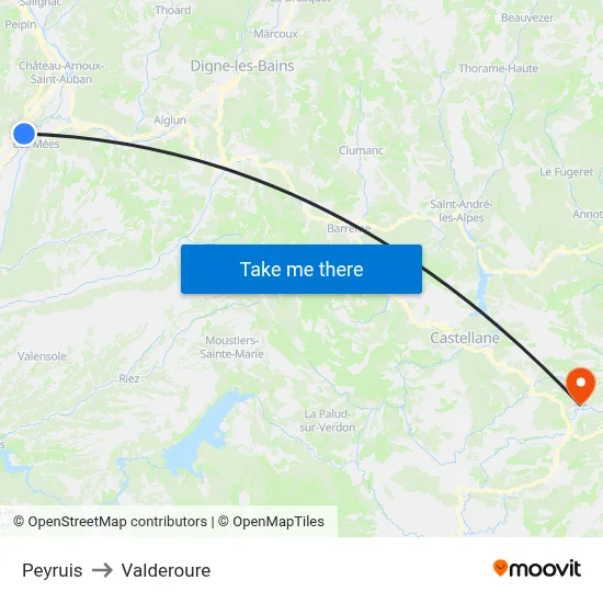 Peyruis to Valderoure map