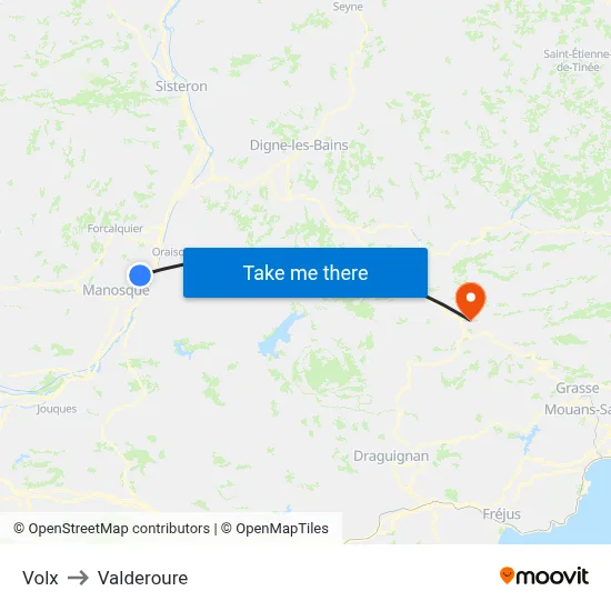 Volx to Valderoure map