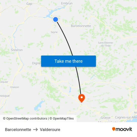 Barcelonnette to Valderoure map