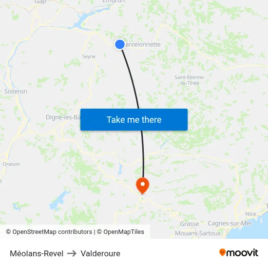 Méolans-Revel to Valderoure map