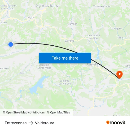 Entrevennes to Valderoure map