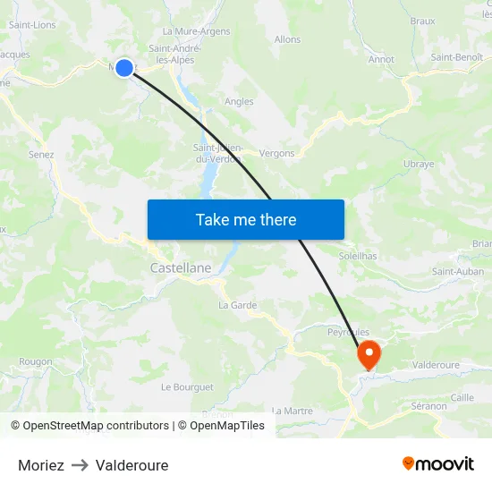Moriez to Valderoure map