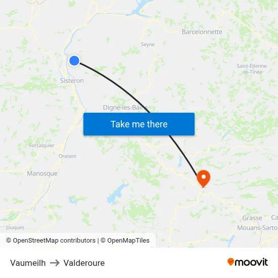 Vaumeilh to Valderoure map