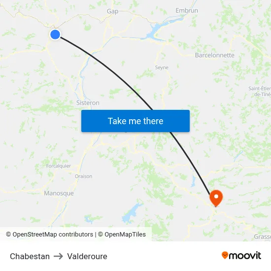 Chabestan to Valderoure map