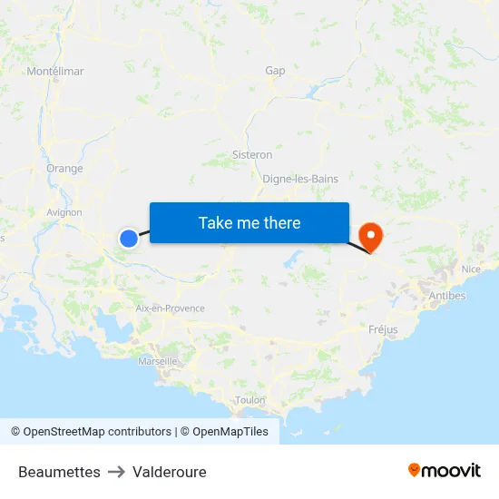 Beaumettes to Valderoure map