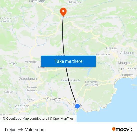 Fréjus to Valderoure map