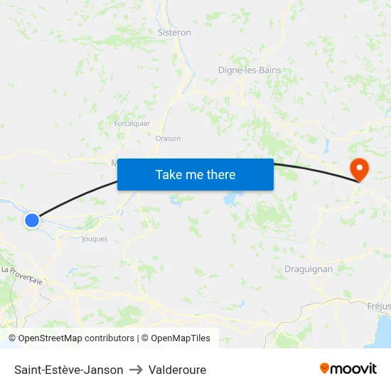 Saint-Estève-Janson to Valderoure map