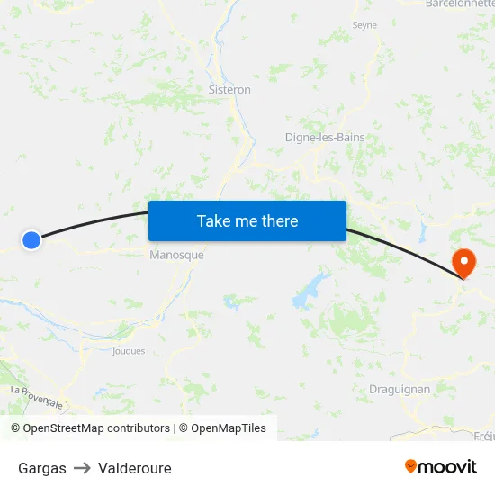 Gargas to Valderoure map