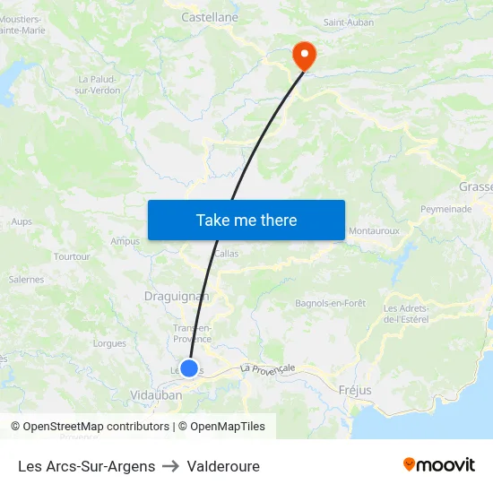 Les Arcs-Sur-Argens to Valderoure map