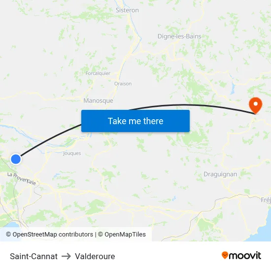 Saint-Cannat to Valderoure map