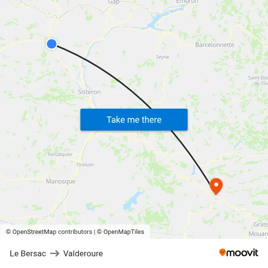Le Bersac to Valderoure map