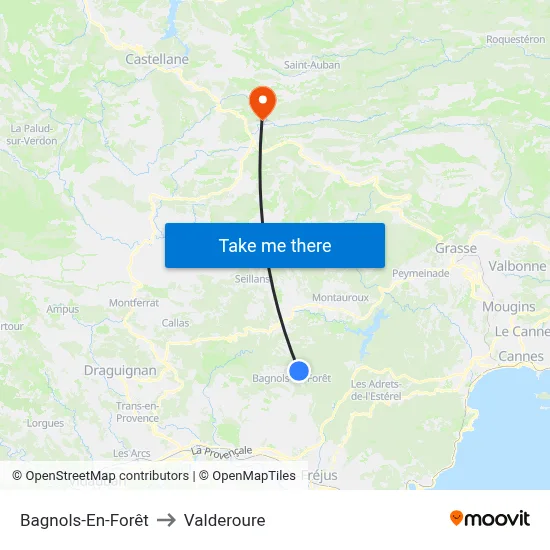 Bagnols-En-Forêt to Valderoure map