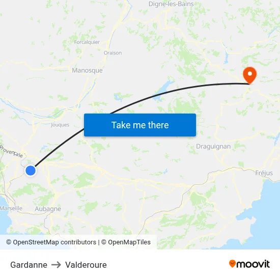 Gardanne to Valderoure map
