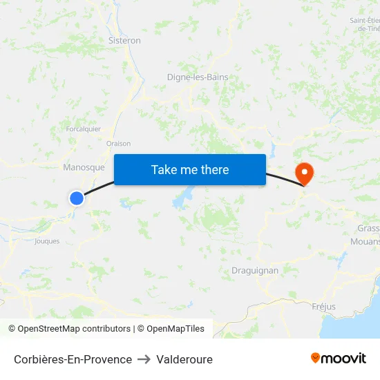 Corbières-En-Provence to Valderoure map