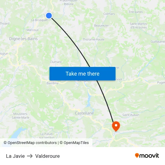La Javie to Valderoure map
