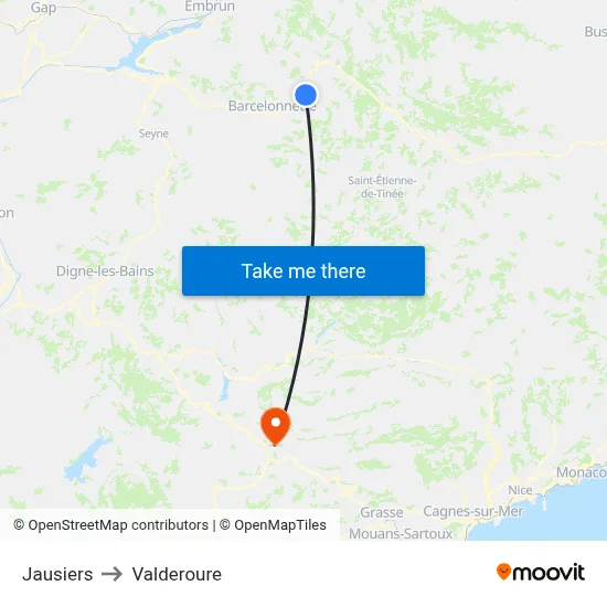 Jausiers to Valderoure map