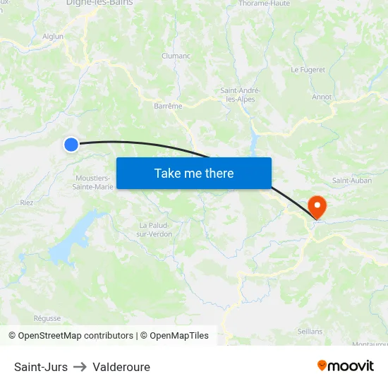 Saint-Jurs to Valderoure map