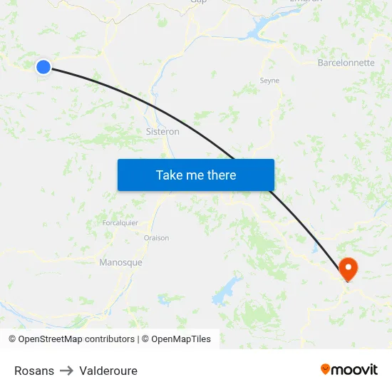 Rosans to Valderoure map