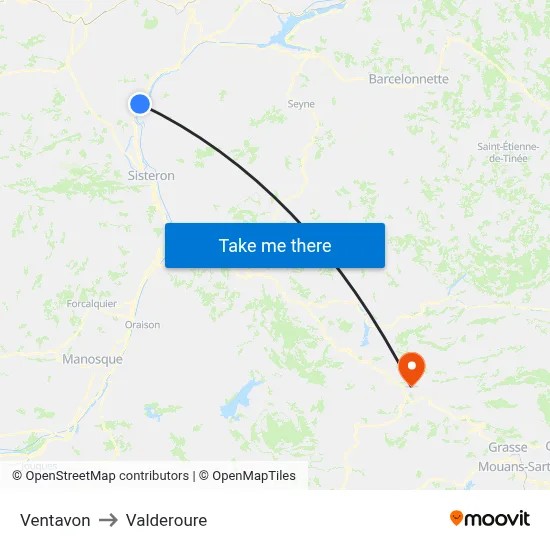 Ventavon to Valderoure map