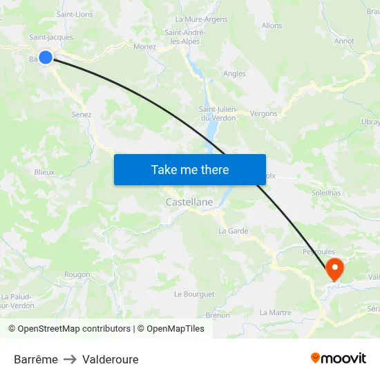 Barrême to Valderoure map