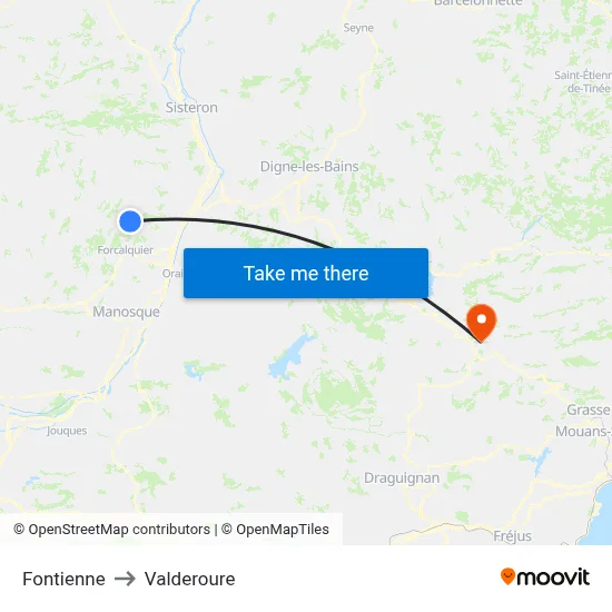 Fontienne to Valderoure map