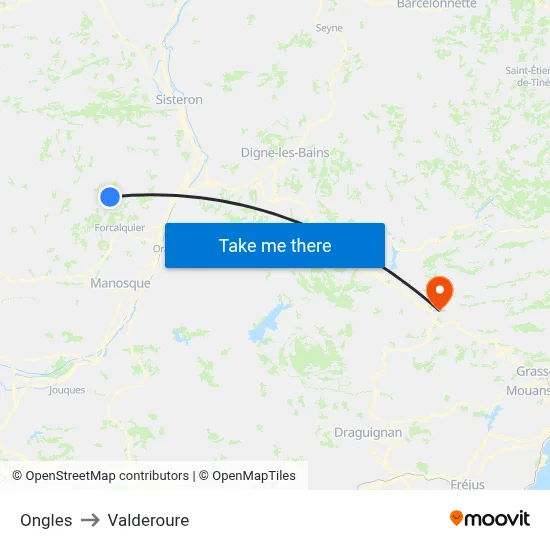 Ongles to Valderoure map