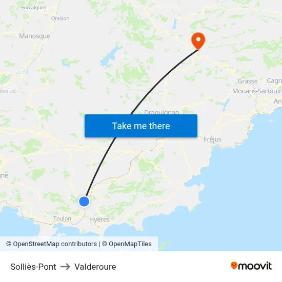 Solliès-Pont to Valderoure map