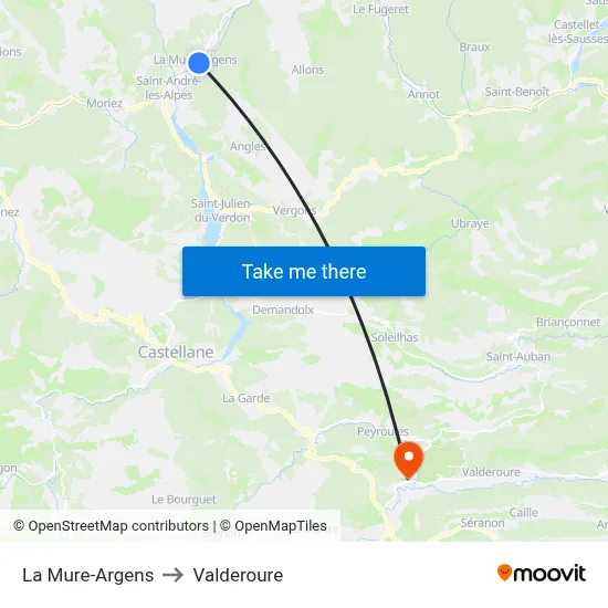 La Mure-Argens to Valderoure map