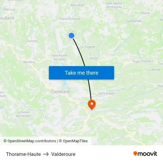 Thorame-Haute to Valderoure map