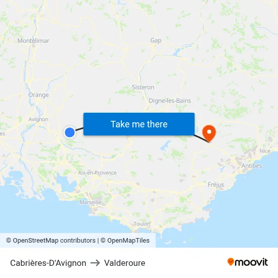 Cabrières-D'Avignon to Valderoure map