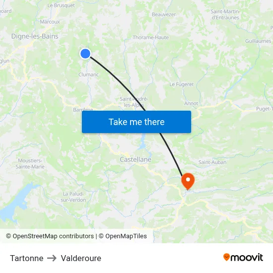Tartonne to Valderoure map