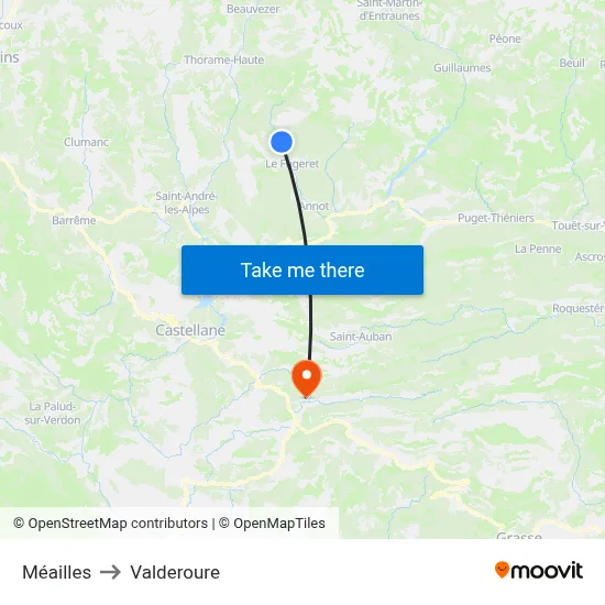 Méailles to Valderoure map