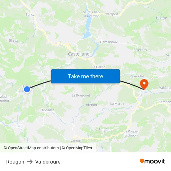 Rougon to Valderoure map