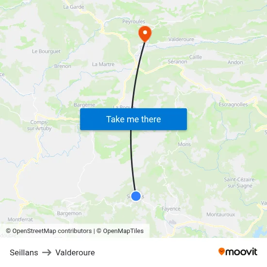 Seillans to Valderoure map