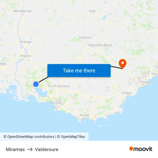 Miramas to Valderoure map
