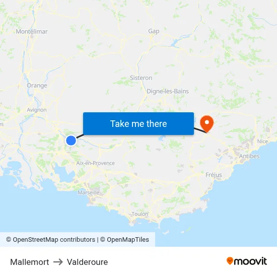 Mallemort to Valderoure map