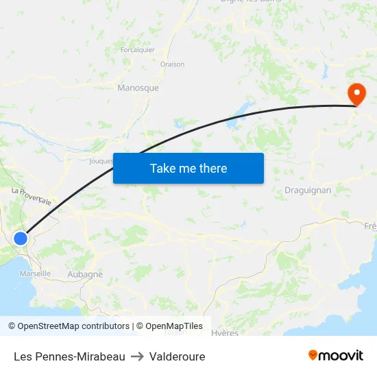 Les Pennes-Mirabeau to Valderoure map