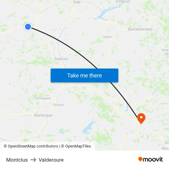 Montclus to Valderoure map