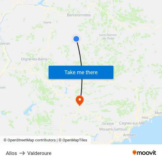 Allos to Valderoure map