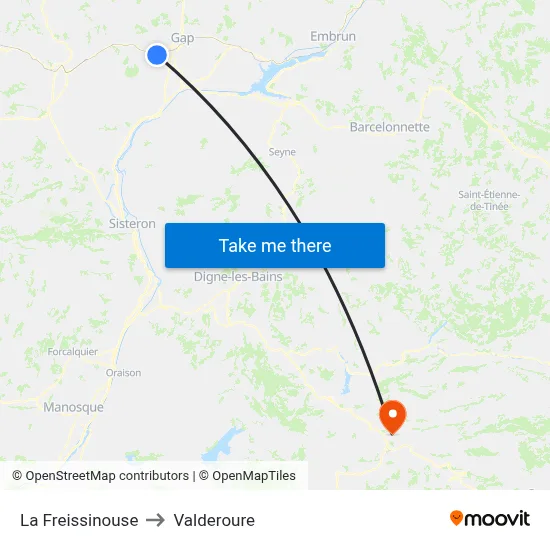 La Freissinouse to Valderoure map