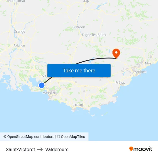 Saint-Victoret to Valderoure map